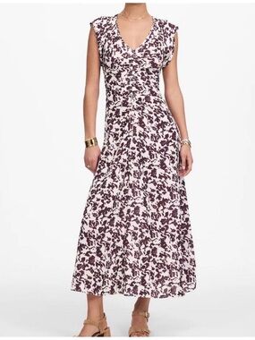 Madewell Women's Size 14 Ruched Flutter Sleeve Midi Dress Chocolate Raisin